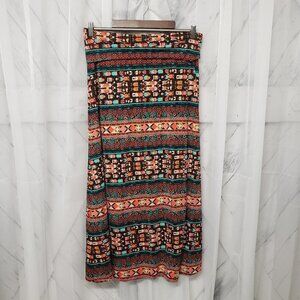 Mossimo Supply Black Coral Aztec Jersey Midi Roll Down Waist Skirt Size L